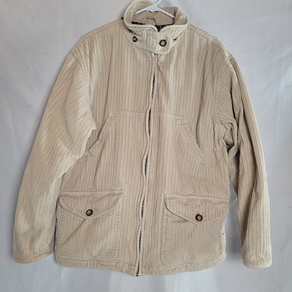 St. John's Bay Men's Tan Cream Heavy Cotton Corduroy Chore Barn Coat Full Zip M